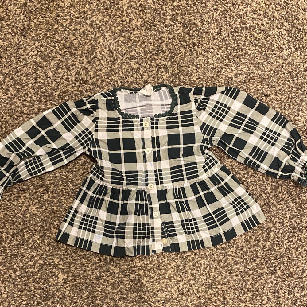 Kate Quinn Dark Green and White Plaid Button Down Shirt